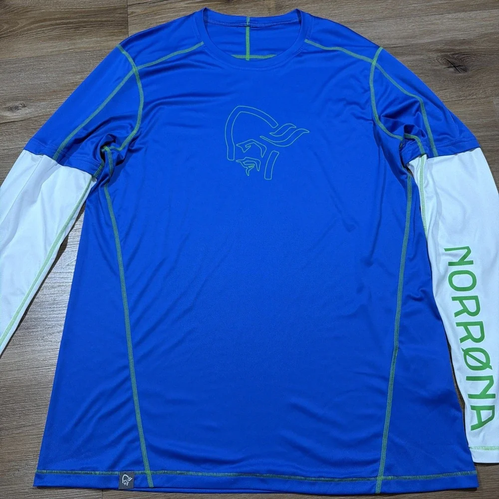 Norrona Men's XL /29 Tech Shirt Long Sleeve Ionic Blue Green White
